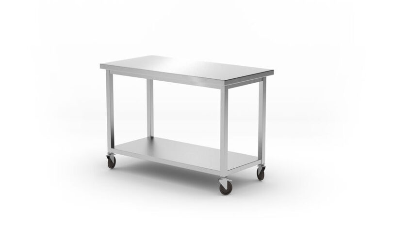 Hendi RVS werktafel 120x60 cm met onderschap en wielen