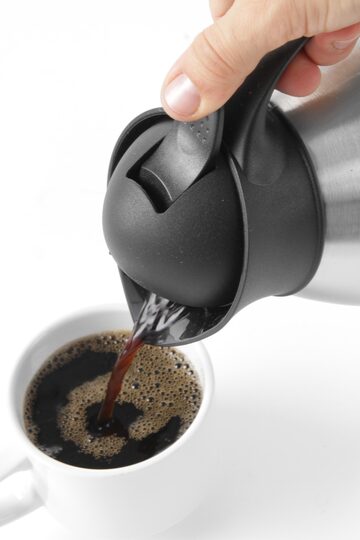 Zwarte Hendi thermoskan 1 liter dubbelwandig RVS voor horeca