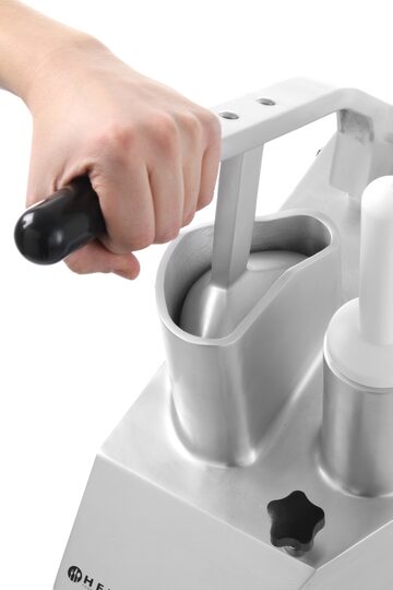 Bovenaanzicht van de Hendi groentemachine met dubbele invoer