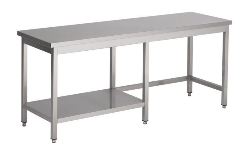 RVS werktafel met half schap, afm.(bxdxh): 210x80x90 cm