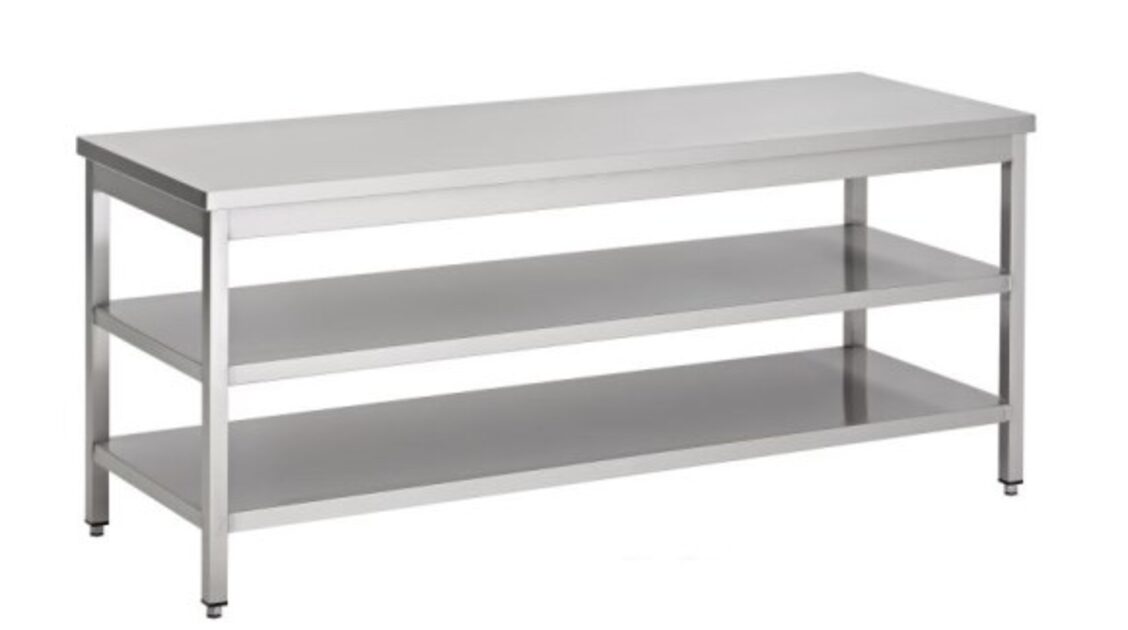 spiritueel Voorzieningen Verder RVS werktafel 70x70x90 cm met dubbel schap | vanhattemhoreca.nl