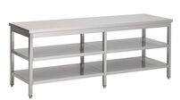 RVS werktafel met dubbel schap, afm.(bxdxh): 240x60x90 cm