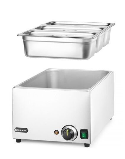 Detailopname van de Hendi bain-marie set met GN 1/3 bakken