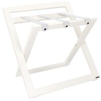 Wit Roootz bagagerek met witte leren banden en rugsteun voor hotelkamers