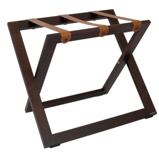 Luxe Roootz bagagerek in walnoot hout met cognac leren banden