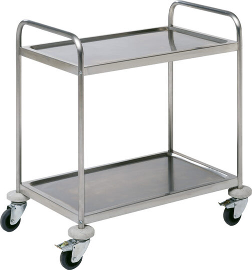 Professioneel transport: Een robuuste chroomstalen serveerwagen die tot wel 150 kg aan gerechten of servies kan dragen.