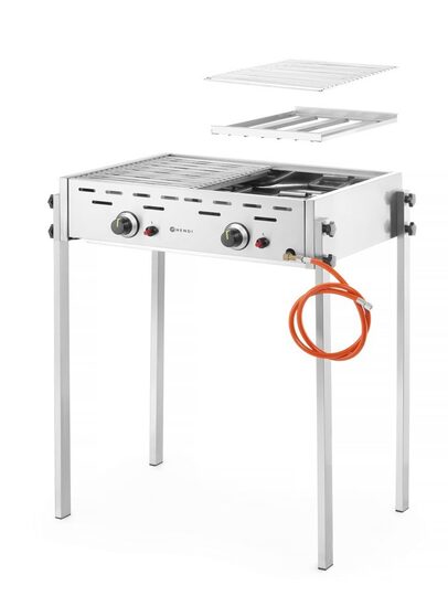 Zijaanzicht van de professionele Hendi Roast Master Pro gasbarbecue