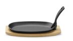 Hendi gietijzeren schaal met houten onderlegger en greep