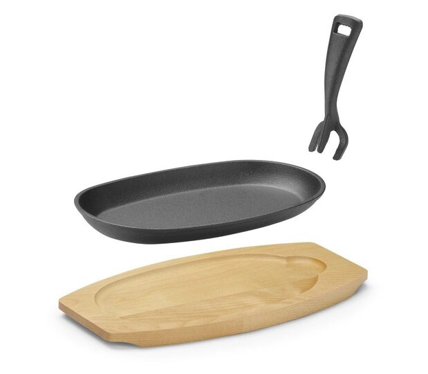 Detail van de houten onderlegger en afneembare greep