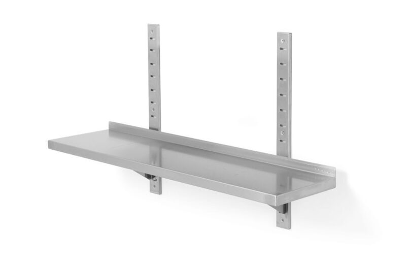 Duurzame RVS wandplank met twee beugels voor efficiënte opslag in de horeca