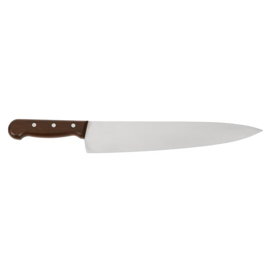 Detailopname van het Victorinox koksmes met houten handvat