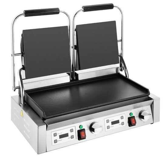 Zijaanzicht van de Buffalo CU610 dubbele vlakke contactgrill