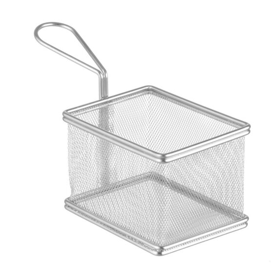 Stijlvol RVS miniatuur frituurmandje voor hapjes en snacks