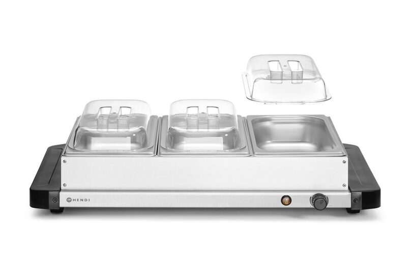 Detail van de bediening van de Hendi voedselwarmer