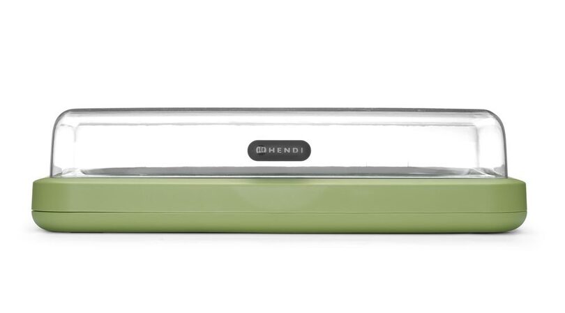 Hendi Uniq koeldisplay in groen met GN 1/1 RVS tray en transparante deksel voor buffet