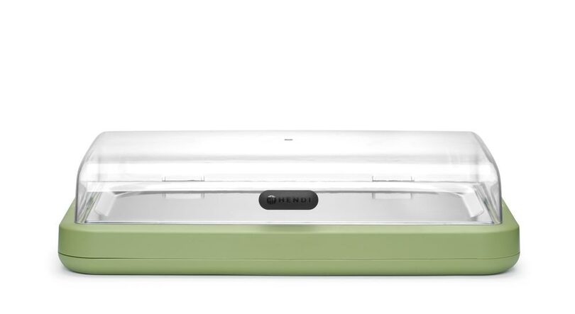 Hendi Uniq koeldisplay in beige met GN 1/1 RVS tray en transparante deksel voor buffet