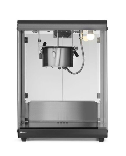 Stijlvolle zwarte popcornmachine voor horecagebruik