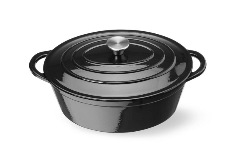 Hendi gietijzeren braadpan met deksel in zwart emaille
