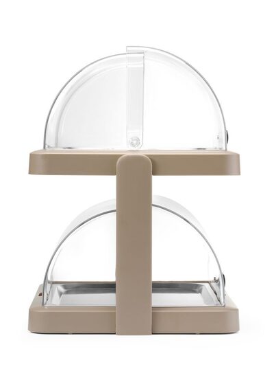 Professionele beige koeldisplay voor horeca buffetpresentatie