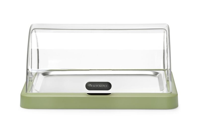 Groene koeldisplay met rolltop deksel voor horeca buffet