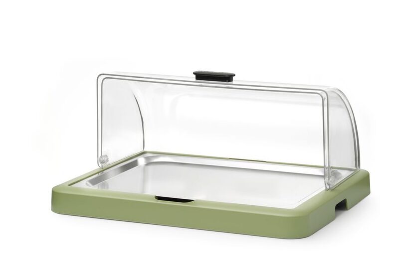 Detailopname van de Hendi koeldisplay Uniq in groen