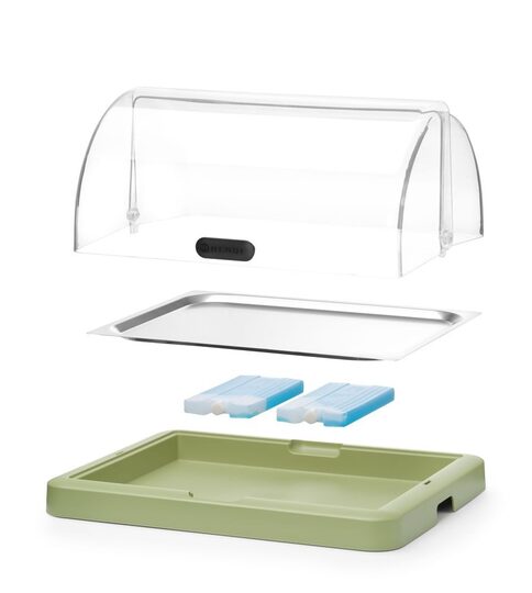 Koeldisplay Uniq groen met geopende rolltop deksel