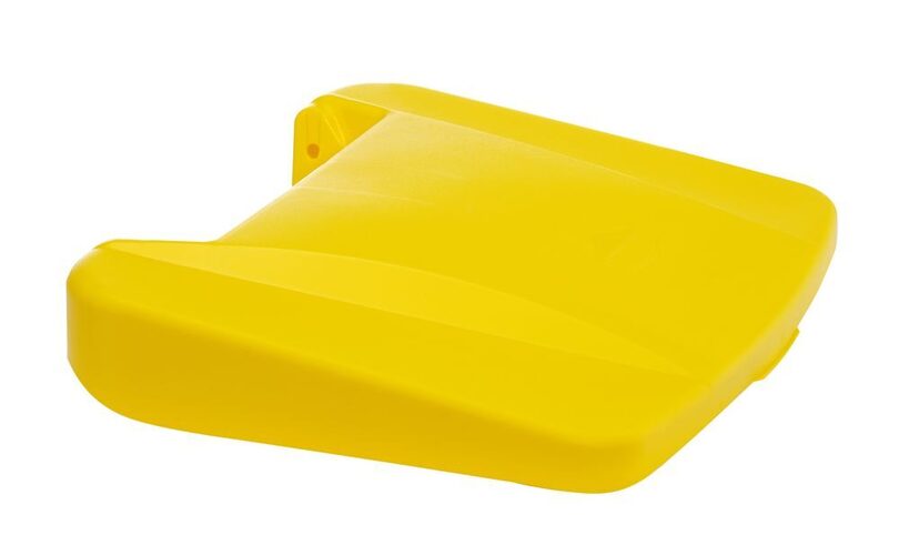 Detailopname van de gele Hendi deksel voor afvalbakken
