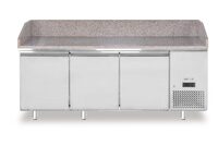 Een royale pizzawerkbank van 201 cm breed, voorzien van een massief granieten blad voor optimaal werkcomfort.
