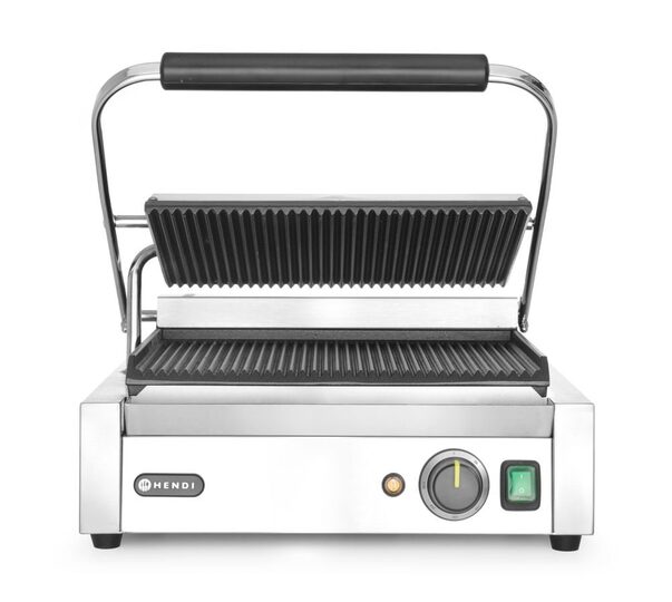 Professionele Hendi contactgrill panini met dubbelzijdige ribbelplaten