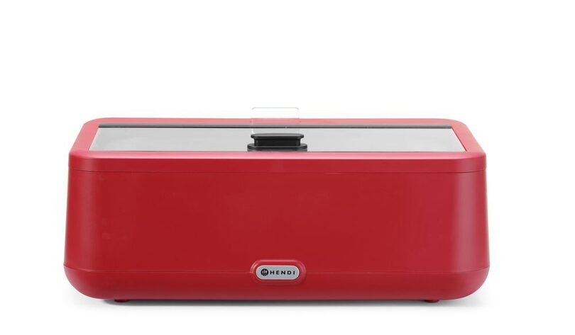 Detailopname van de Hendi Uniq Chafing Dish in stijlvol rood