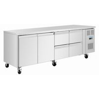 Polar U-Series koelwerkbank met 4 lades en 2 deuren voor professionele horecakeukens