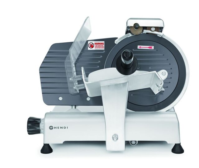 Zijaanzicht van de Hendi 250mm snijmachine voor professionele keukens