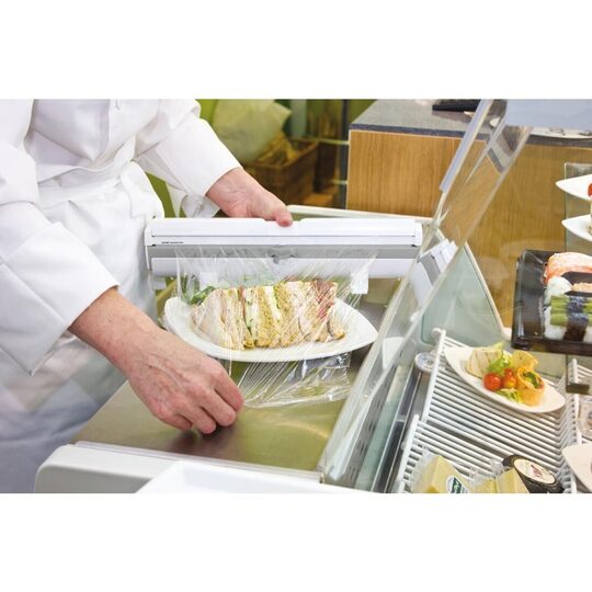 Detailopname van de Wrapmaster Compact 1000 foliedispenser