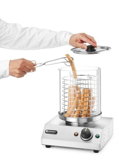 Professionele Hendi hotdogwarmer geschikt voor broodjes en worsten