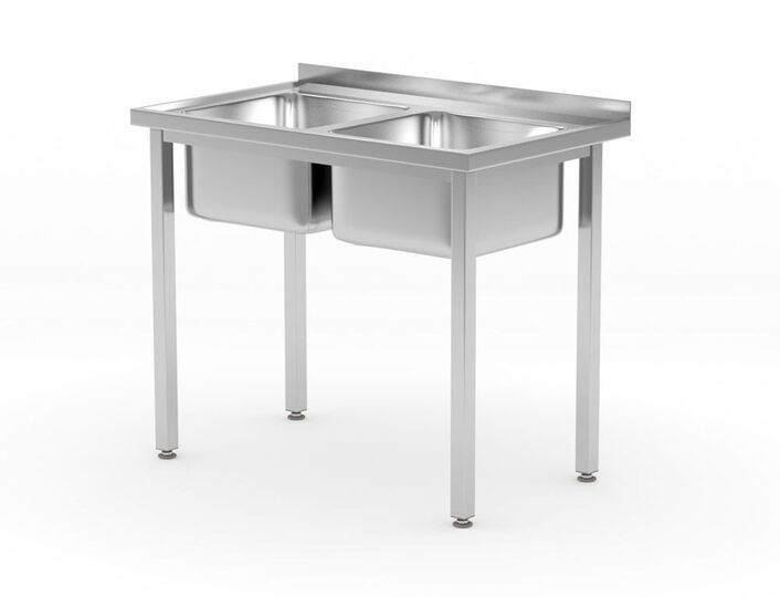 Hendi professionele werktafel met twee spoelbakken voor de horecakeuken