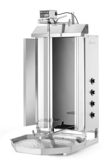 Robuust zijaanzicht van de Hendi elektrische kebabgrill 226018