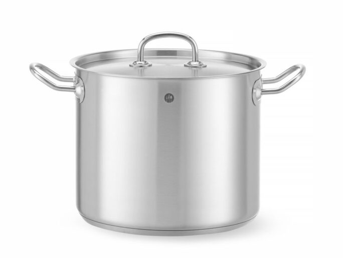 Hendi hoge kookpan van 9 liter met sandwichbodem, geschikt voor inductie en gas, inclusief RVS deksel.