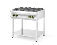 Een robuust 4-pits gasfornuis voor elke veeleisende horecakeuken.