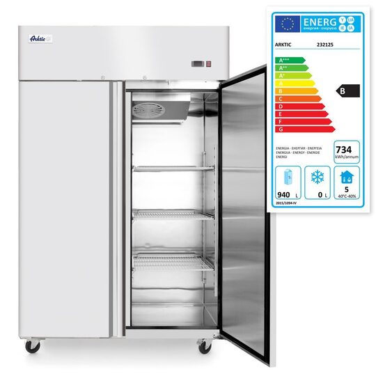 Energielabel van de Arktic 1300 liter dubbeldeurs koelkast