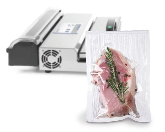 Hendi vacumeerzakken met reliëf in gebruik met een professionele vacumeermachine