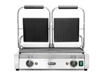 Zijaanzicht van de robuuste Hendi dubbele contactgrill voor de horeca