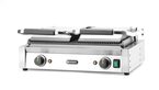 Vooraanzicht van de professionele RVS Hendi dubbele contactgrill