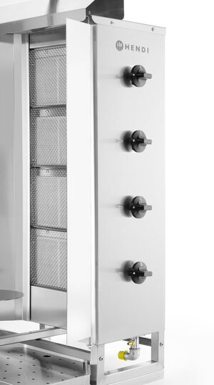 Onderdelen van de Hendi kebabgrill met 4 branders