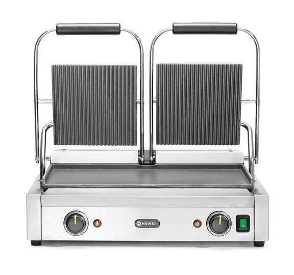 Professionele Hendi dubbele contactgrill met ribbel en gladde plaat