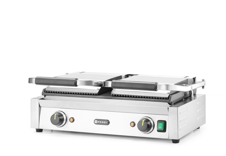 Zijaanzicht van de Hendi dubbele contactgrill