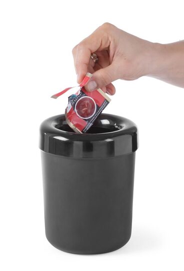 Zijaanzicht van het zwarte Hendi tafelafvalbakje