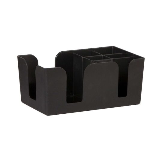 Compacte zwarte bar caddy voor rietjes en servetten
