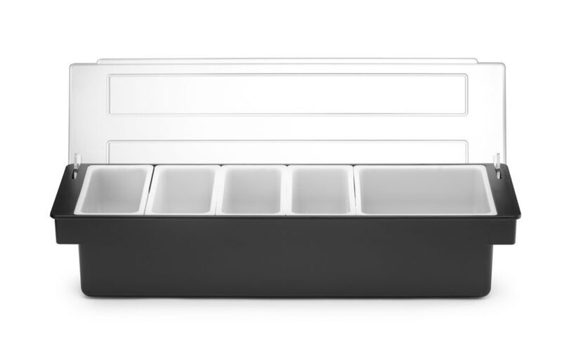 Detailopname van de uitneembare bakjes in de Hendi ingrediëntenhouder
