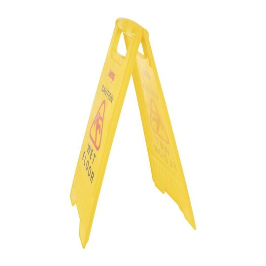 Opgevouwen waarschuwingsbord voor natte vloeren