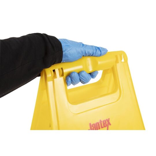 Detailopname van het waarschuwingsbord voor natte vloeren